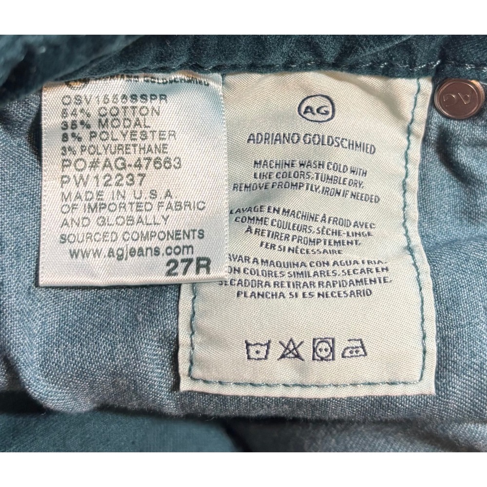 AG Adriano Goldschmied Stevie Ankle Pants Womens Teal Excellent Corduroy 27R - Picture 7 of 9